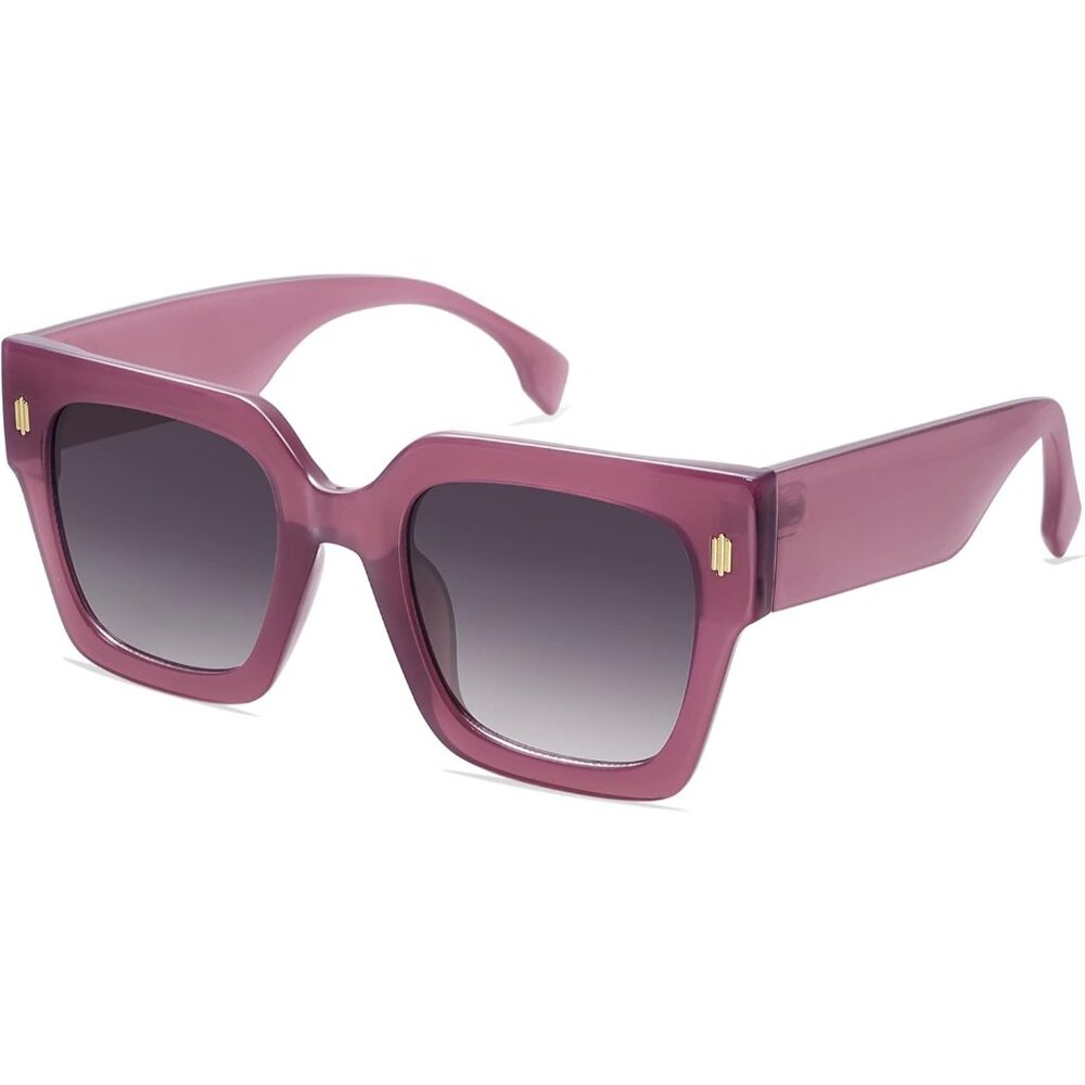 Women's Milky Purple Frame Purple Grading  Vintage Oversized Square Sunglasses - Picture 2 of 7
